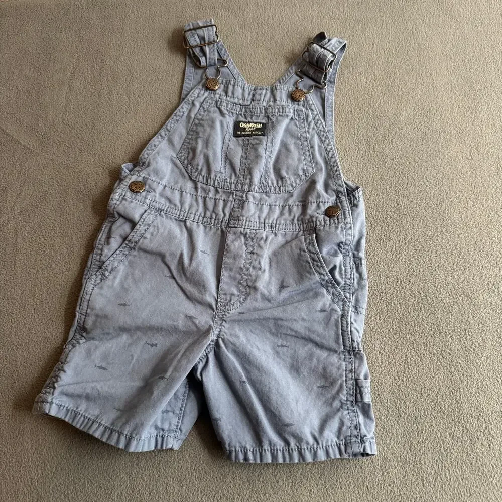 Oshkosh BGosh Kids Overalls Shorts 3T Blue Sharks Cotton‎ Romper One Piece